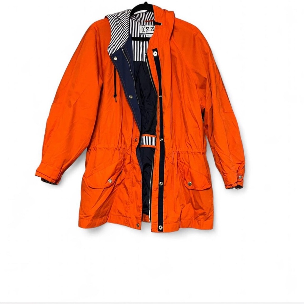Women’s Red Orange Hooded Rain Jacket Chore Utility Jacket Size Medium